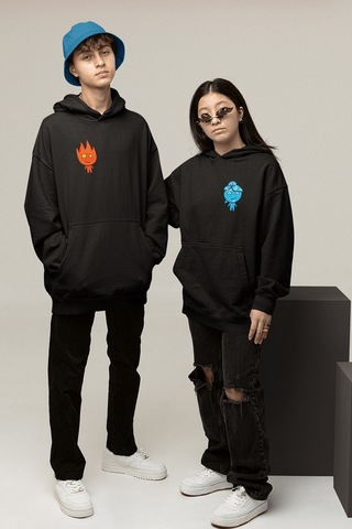 Ateş Ve Su Sevgili/çift/arkadaşlık 2'li Kapşonlu Sweatshirt Seti 001