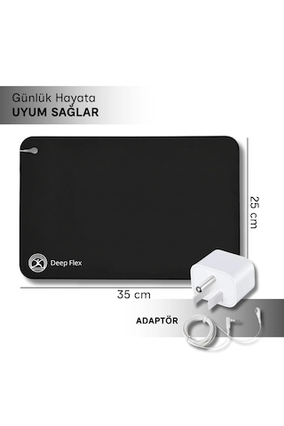 Deepflex Topraklama Matı Seti Kablo + Priz Adaptörü Dahil Kaydırmaz, Suya Dayanıklı 25x35 Cm Siyah