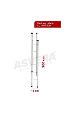 Asvera Endüstriyel 4 Metre 2 Parçalı Alüminyum Merdiven - 1.4 Mm Sürgülü Profesyonel Merdiven