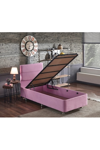 Nironyatak Pinky Baza Ve Başlık - 90X190 Cm Tek Kişilik Sandıklı Pembe Kumaş