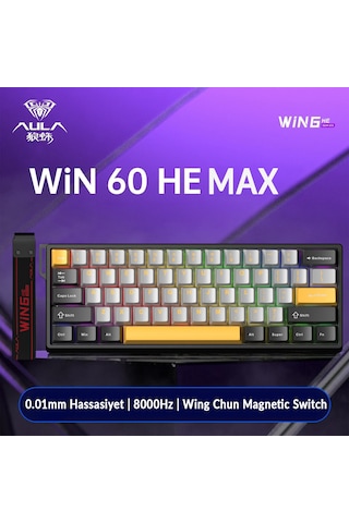 Aula Win60 He Max Manyetik Klavye Rapid Trigger Wing Chun Switch 8000hz Rgb Tkl Hot Swap Oyuncu Klavyesi Sarı