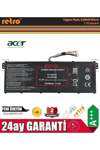 Acer Ac14b18j, Spin 5, Swift 3 Notebook Bataryası, Laptop Pili - 3 Cell 2200mah / Racl-073