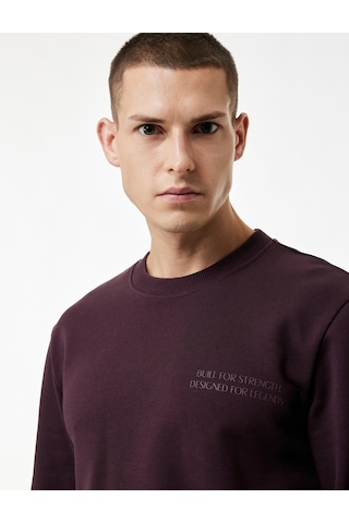 Koton Uzun Kollu Bisiklet Yaka Pamuklu Baskılı Sweatshirt Bordo 6wam70167mk