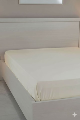 %100 Pamuk Ranforce Premium Çift Kişilik Çarşaf - Krem Krem