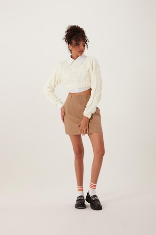 Quhox Kadın Triko Sweatshirt Krem