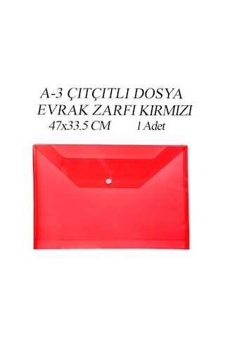 A3 Boy Çıt Çıt Dosya 1 Adet 47x33.5 Cm Çıtçıtlı Zarf Dosya Ödev Ve Proje Dosyası Kırmızı