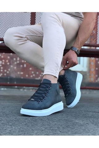 Wg032 Gri Bağcıklı Sneakers Yarım Bilek Bot Renklı Çok Renkli