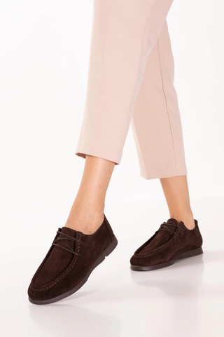 Gondol Kadın Hakiki Deri Moccasin Golf Model Kadın Ayakkabı Hl.33401 Kahve Süet Kahverengi