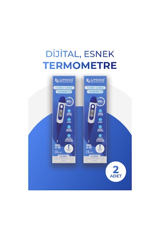 Lumino Esnek Uçlu Dijital Ateş Ölçer 2'li Set - Sesli Uyarı & Hafızalı Termometre - Bebek & Yetişkin