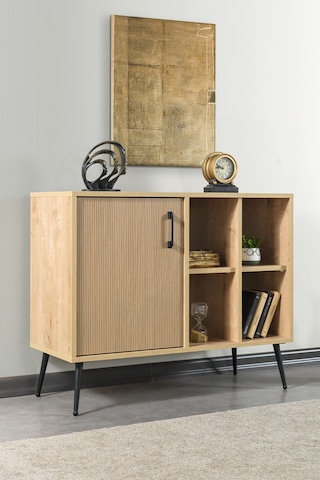 4110 Şile Metal Ayaklı Metal Kulplu 100 Cm Konsol - Tv Ünitesi - Yemek Odası Yunus - Safir Yunus - Safir