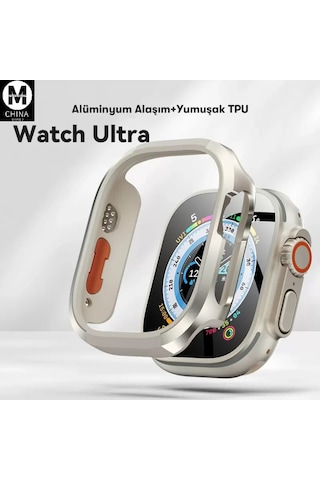 Movenchy Apple Watch Ultra 49mm Mo-wt3 Alüminyum Kasa Koruyucu - Gold