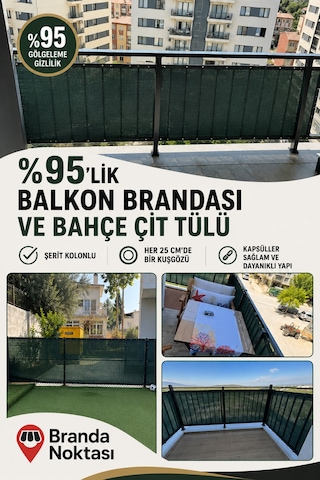 Balkon Demiri Tülü %95 Gölgeleme Ve Mahremiyet Filesi - Şerit Kolonlu Kuşgözü Kapsüllü Bahçe Çiti Tülü Koyu Yeşil