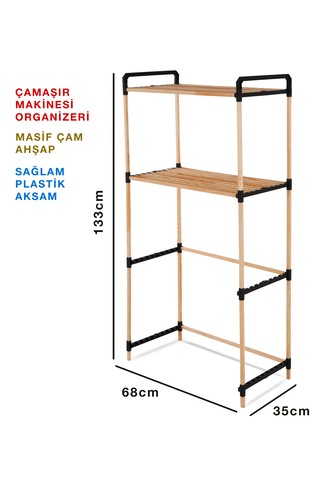 Nc01 Ahşap Çamaşır Makinesi Organizer Banyo Düzenleyici Raf Masif Çam Ahşap Açık Ahşap