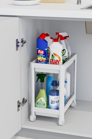 Minihome 2 Katlı Tekerlekli Düzenleyici Raf, Banyo Dolabı, Mutfak Tezgah Ve Evye Altı Genel