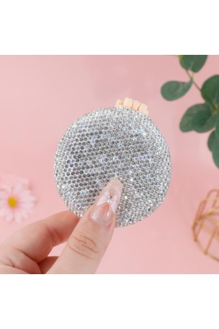14cm Taş Kaplamalı Parlak Taşlı Tarak Aynalı Yuvarlak