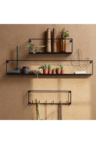 Wessdizayn Metal 6 Kanca Askılıklı Iskandinav Duvar Rafı 3 ‘Lü Set Wd-254