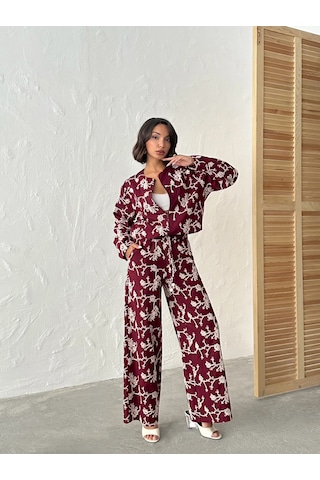 Verymoda Çiçek Nakışlı Fermuarlı Ceket F1948 Bordo