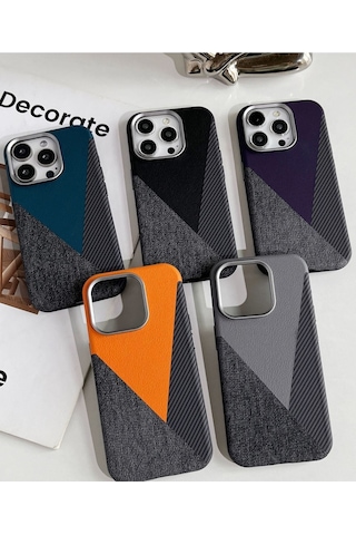 Apple Uyumlu iPhone Akfa 15 Pro Craft Serisi Deri Karbon Ve Kumaş Tasarımlı Lüks Premium Telefon Kılıfı Siyah