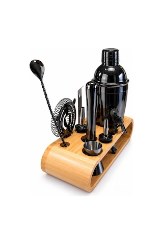 10 Parça Bambu Standlı Kokteyl Shaker Seti 700 Ml