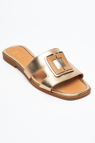 Luvishoes Luvi Shoes Millie Altın Hakiki Deri Tokalı Kadın Terlik Altın