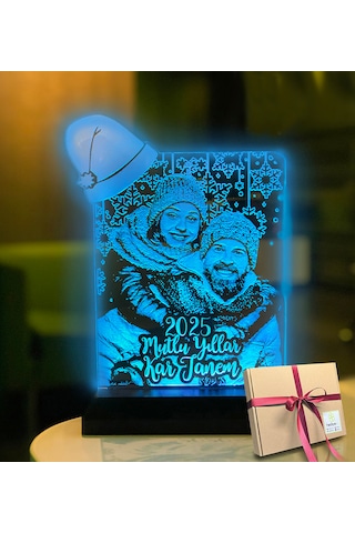 Yılbaşı Hediyesi Kişiye Özel Resimli Noel Baba Şapkalı 3d Led Gec