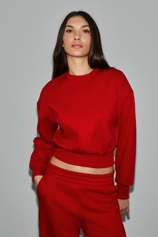 Grımelange Karalıs Kadın Pamuklu Bisiklet Yaka Crop Kırmızı Sweatshirt Kırmızı