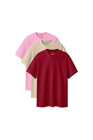 Velvoria Unisex Oversize Basic 3'lü Pembe Bej Bordo Renk T-shirt Çok Renkli7