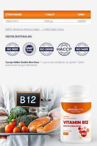 Vitamin B12 Içeren Takviye Edici Gıda 120 Tablet