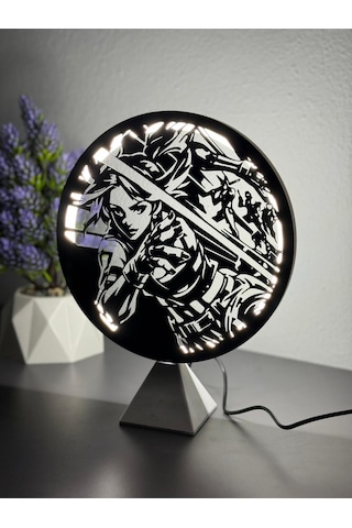 Valorant Neon Ajan Halka Led Işıklı Masa Gece Lambası Gamer Oyun Odası Dekor Hediye Adaptörlü Beyaz