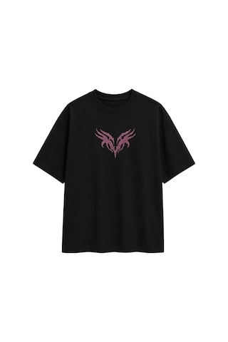 Zaee Vnm Premium Taşlı Oversize Tişört Pembe
