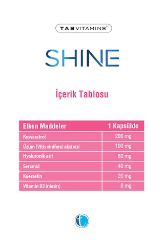 Tabvitamins Shine Seramid Resveratrol Hyaluronik Asit İçeren Takviye Edici Gıda 30 Kapsül