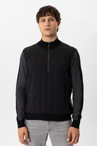Back And Bond Siyah Regular Fit Dik Yaka Yarım Fermuarlı Triko Kazak