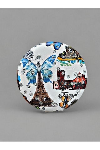 Işıltılı Karışık Desenli Çift Taraflı Yuvarlak Cep Çanta Makyaj Aynası 7cm Çap Kod:18