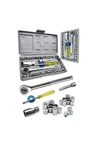 Yüksek Kalite Çantalı Krom Çelik 40 Parça Cırcırlı Lokma Seti