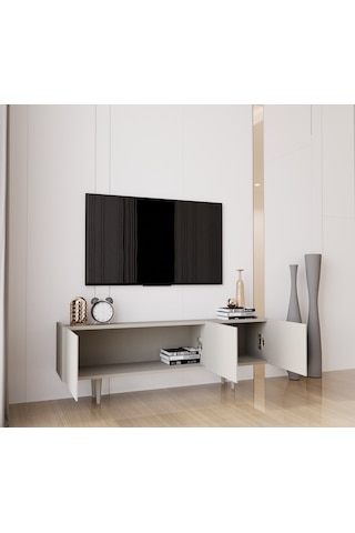 Capella Kumtaşı Rengi Mdf 3 Kapak Ahşap Ayaklı 140 Cm Tv Ünitesi
