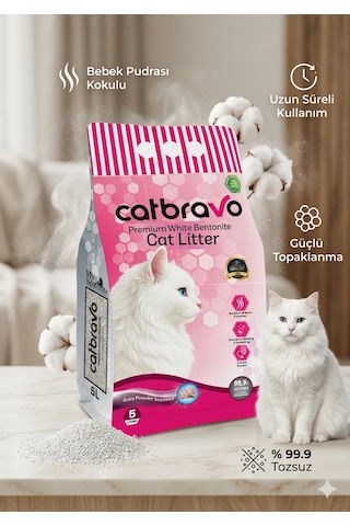 Catbravo Doğal Bentonite- Süper Topaklanan Bebek Pudrası Kokulu Kedi Kumu 10 Lt