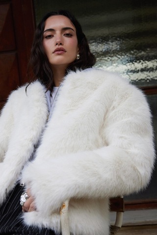 Suud Collection Ekru Lexi Suni Kürk Ceket