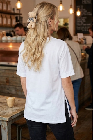 Armonika Kadın Beyaz Yuvarlak Yaka Duble Kol Yanları Yırtmaçlı Pamuklu T-shirt Arm-26y137001