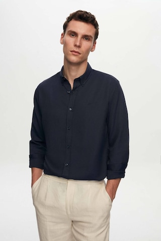 Ds Damat Slim Fit Lacivert Oxford Düğmeli Yaka Kolay Ütülenebilir Nakış Detaylı Pamuklu Gömlek 4HC02ORT03265 Lacivert