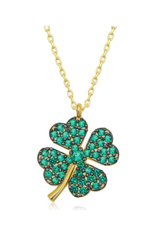 Blackcraft 925 Ayar Gümüş Gold Dört Yapraklı Yonca Kadın Gümüş Kolye Koleksiyon