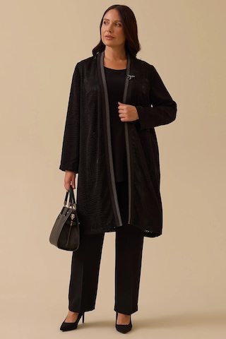 Galaxi Kadın Büyük Beden Desenli Hırkalı Takım 4001 Siyah Siyah