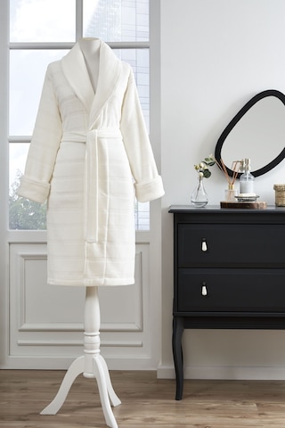 Sadem Organik Stripe Şal Yaka Bornoz Krem