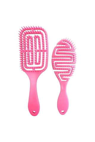 Croc Saç Fırçası Seti 2li Pembe - Saç Açıcı Fırça, 3d Detangler Brush - Tarak Hediyeli