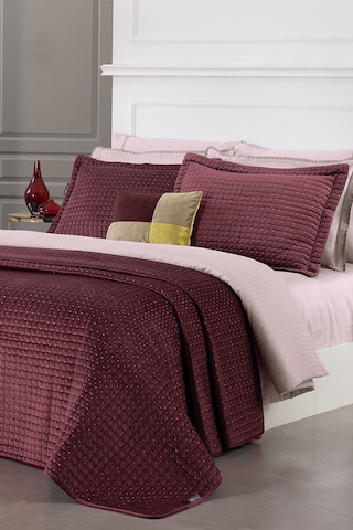 Sarev Dustin Bordo Çift Kişilik Yatak Örtüsü Seti Bordo