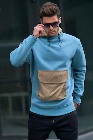 Madmext Mavi Kanguru Cep Kapüşonlu Erkek Sweatshirt 6138-mavi Mavi
