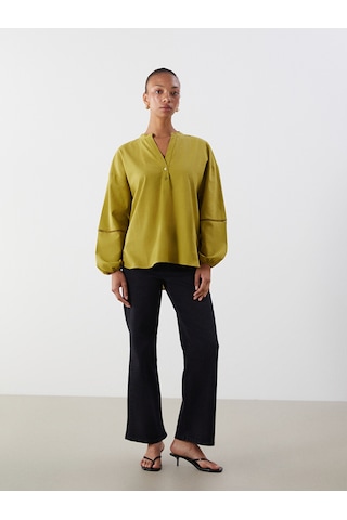 Lcwaıkıkı Classic Yeşil Kaçık Yaka Oversize Kadın Bluz