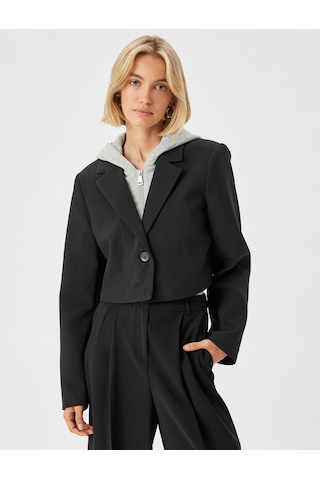 Koton Kapüşonlu Crop Blazer Ceket Kruvaze Düğmeli Siyah 5wak50052uw Siyah