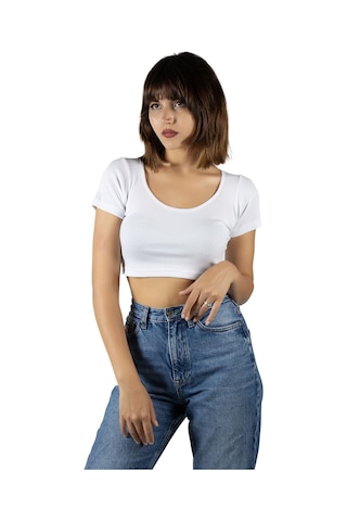 Terapi Men 2'li Paket Beyaz Turuncu Havuz Yaka Fitted/vücuda Oturan Kısa Kol Crop Tişört Beyaz Turuncu