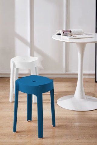 Kaymaz Ayaklı İçiçe Geçebilen Plastik Tabure 4adet-lacivert Beyaz