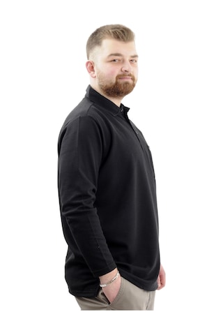 Mode Xl Büyük Beden Erkek Sweatshirt Polo Yaka Uzun Kol Waffle 23449 Siyah Siyah